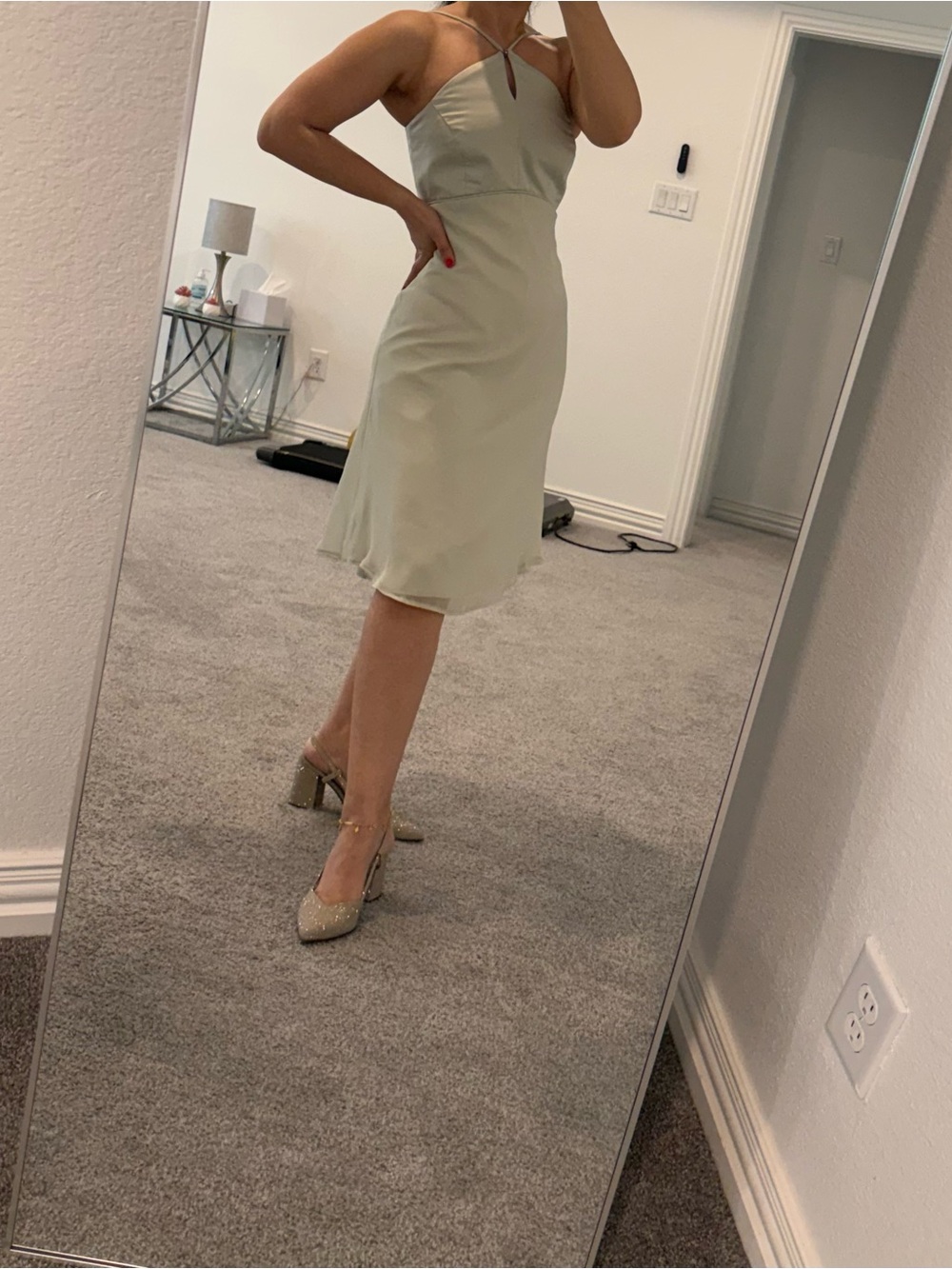 Halter Neck Light Sage Ivory Cocktail Dress